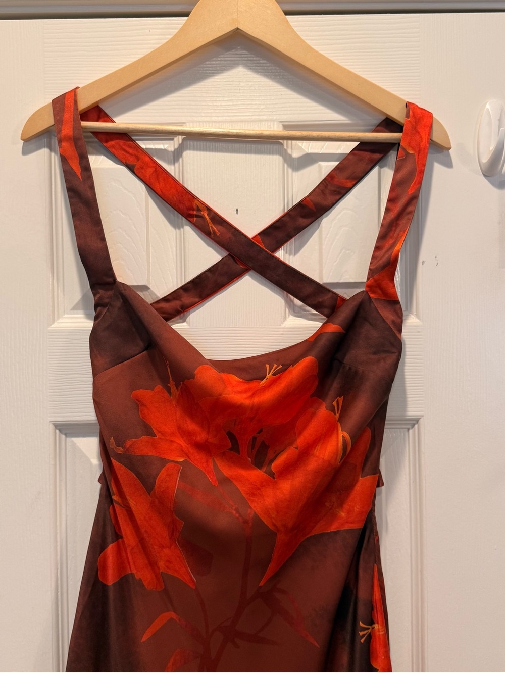 NWT ASOS Satin Slip Square Neck Cross Back Strap Maxi Dress Side Slit Floral 6 - Picture 5 of 14